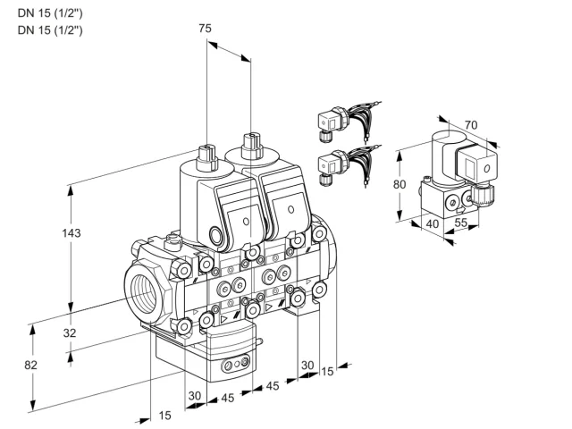 Kromschroder VCD 1E15R/15R05FD-25NVWR6/PPPP/PPBY — двойной электромагнитный газовый клапан — 88103847