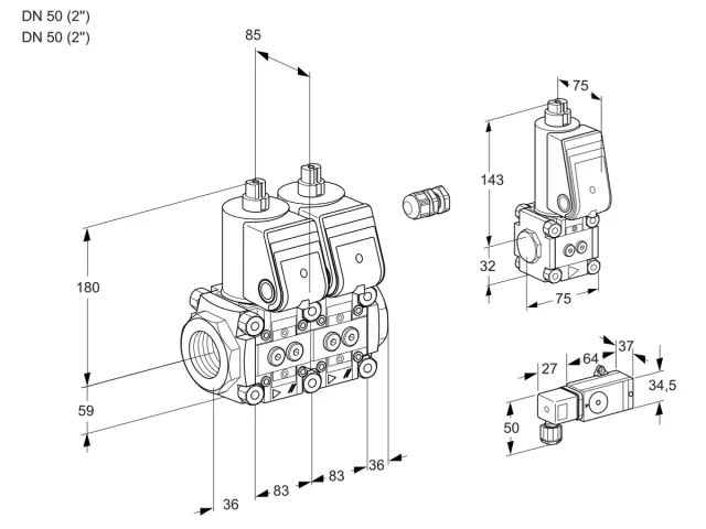 Kromschroder VCS 3E50R/50R05NNWR/-2PP/PPZS — двойной электромагнитный газовый клапан — 88106447