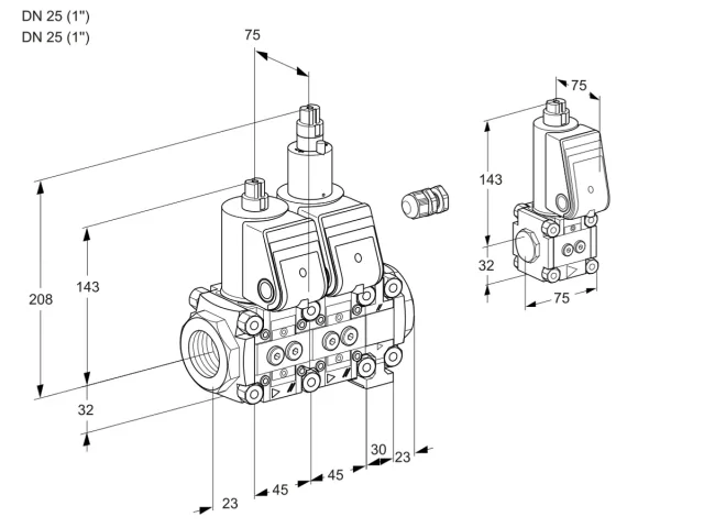 Kromschroder VCS 1E25R/25R05NLVQR/PPPP/PPBS — двойной электромагнитный газовый клапан — 88106390