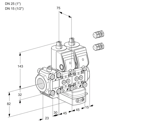 Kromschroder VCD 1E25R/15R05FND-100WR3/PPPP/PPPP — двойной электромагнитный газовый клапан — 88101490