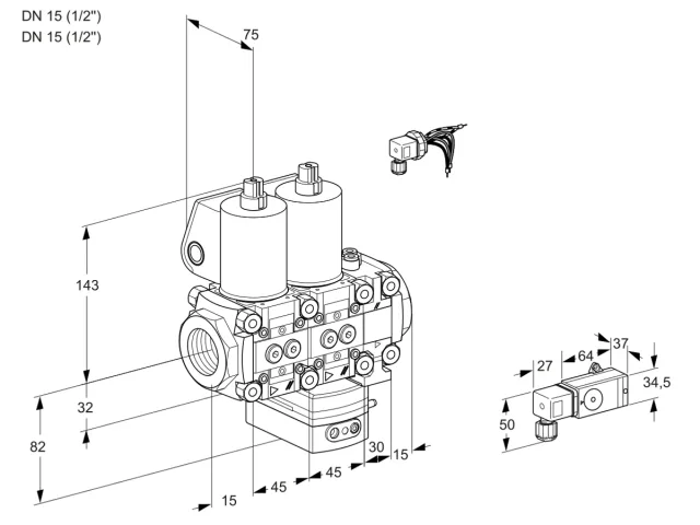 Kromschroder VCG 1E15R/15R05NGKVWL/PPPP/3--3 — двойной электромагнитный газовый клапан — 88100457