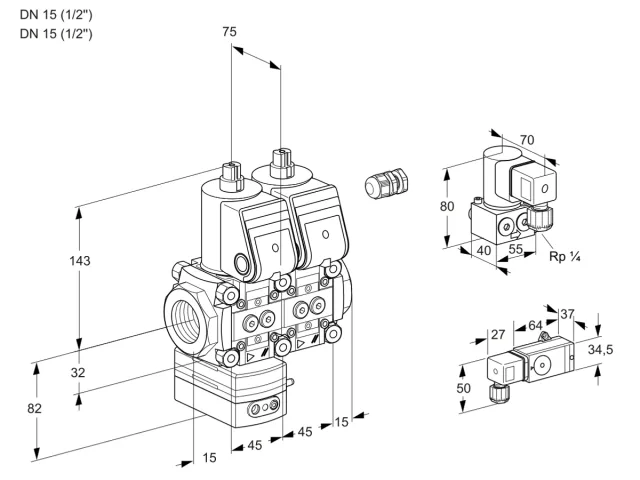 Kromschroder VCD 1E15R/15R05D-100NWR/-2PP/PPZY — двойной электромагнитный газовый клапан — 88105214