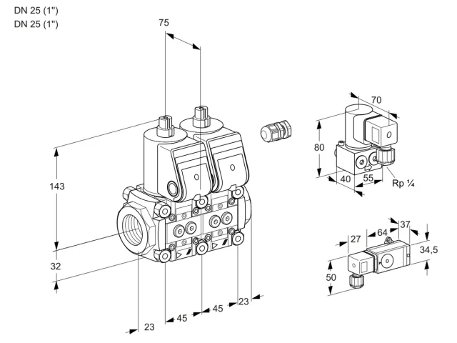 Kromschroder VCS 1E25R/25R05NNWR/2-PP/4-ZY — двойной электромагнитный газовый клапан — 88105838