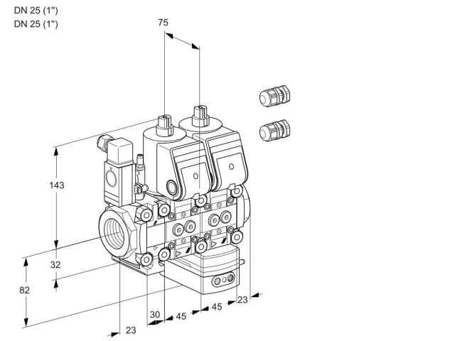 Kromschroder VCD 1E25R/25R05F3ND-25WR3/PPPP/PPPP — двойной электромагнитный газовый клапан — 88103331
