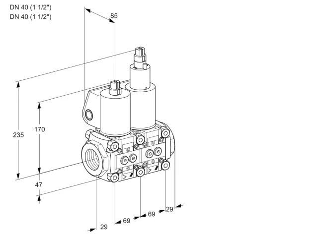 Kromschroder VCS 2E40R/40R05NLWL/PPPP/PPPP — двойной электромагнитный газовый клапан — 88106744
