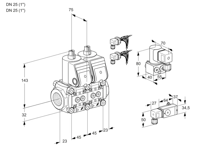 Kromschroder VCS 1E25R/25R05NNWR6/2-PP/PPBY — двойной электромагнитный газовый клапан — 88106637
