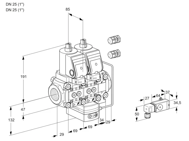 Kromschroder VCH 2E25R/25R05NHEVWSR3/2--2/PPPP — двойной электромагнитный газовый клапан — 88103656