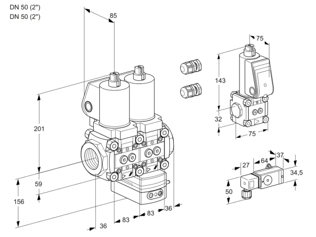Kromschroder VCV 3E50R/50R05NVKWSL3/2-BS/PPPP — двойной электромагнитный газовый клапан — 88105629