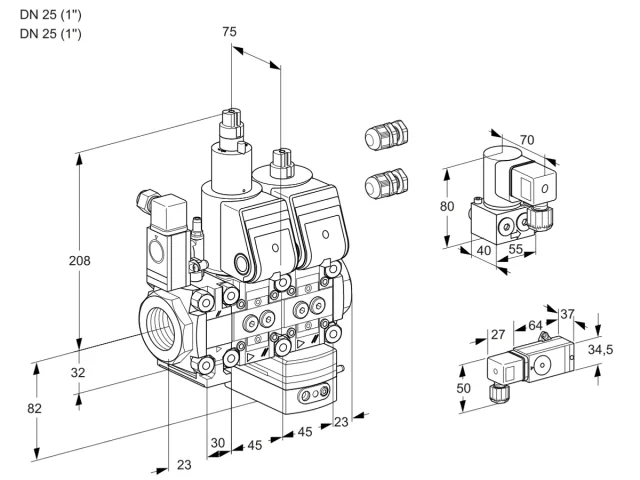 Kromschroder VCG 1E25R/25R05F3LGKWR3/PP3-/PPBY — двойной электромагнитный газовый клапан — 88104760