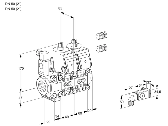 Kromschroder VCS 2E50R/50R05F2NNWR3/PPPP/3-PP — двойной электромагнитный газовый клапан — 88100865