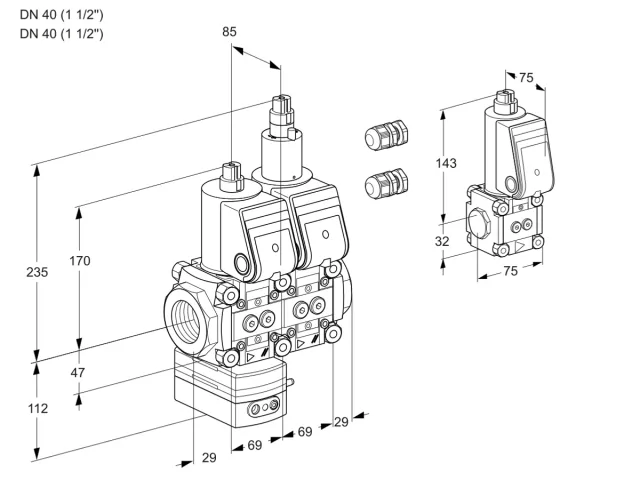 Kromschroder VCD 2E40R/40R05D-100LWR3/PPPP/PPZS — двойной электромагнитный газовый клапан — 88104448