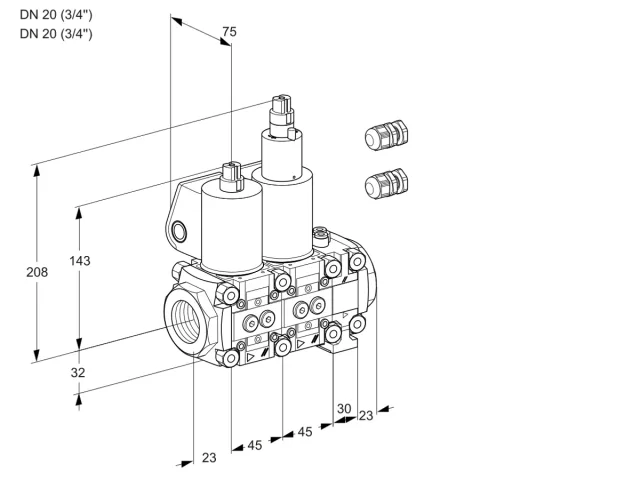 Kromschroder VCS 1E20R/20R05NLVWL3/PPPP/PPPP — двойной электромагнитный газовый клапан — 88104577