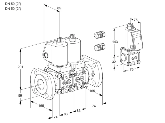 Kromschroder VCS 3E50F/50F05NNKGL3/PPZS/PPPP — двойной электромагнитный газовый клапан — 88100455