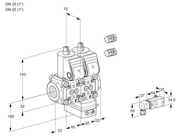 Kromschroder VCV 1E25R/25R05NVKWR3/2-PP/PPPP — двойной электромагнитный газовый клапан — 88100229