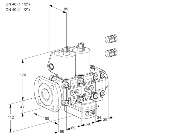 Kromschroder VCG 2E40F/40R05NGEVWL3/PPPP/PPPP — двойной электромагнитный газовый клапан — 88104205
