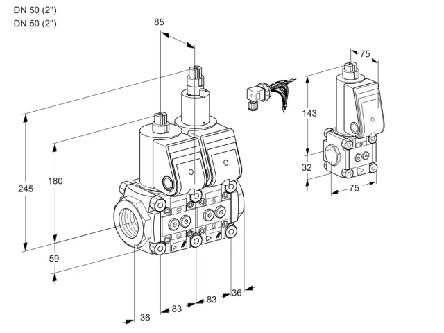 Kromschroder VCS 3E50R/50R05NLWR/PPPP/PPZS — двойной электромагнитный газовый клапан — 88102841