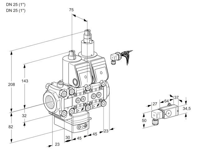Kromschroder VCD 1E25R/25R05FD-25LWR/2-PP/PPPP — двойной электромагнитный газовый клапан — 88104817