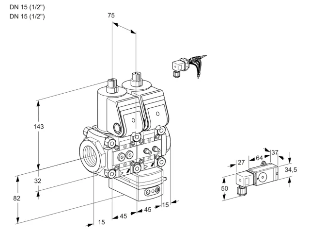 Kromschroder VCD 1E15R/15R05ND-50WR/2-MM/PP2- — двойной электромагнитный газовый клапан — 88105892