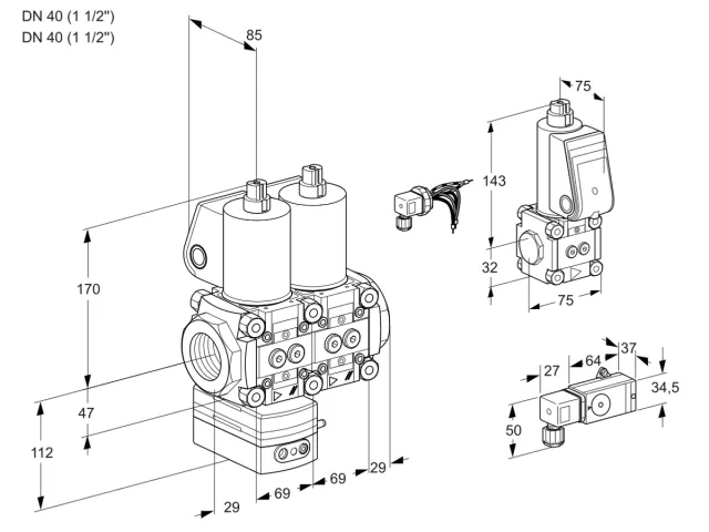 Kromschroder VCG 2E40R/40R05GENWL/3-ZS/4-PP — двойной электромагнитный газовый клапан — 88104669