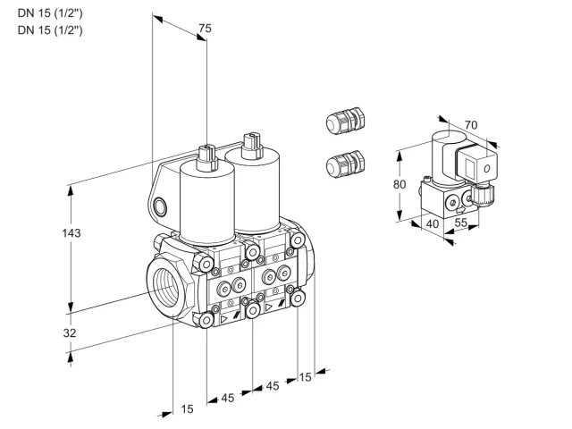 Kromschroder VCS 1E15R/15R05NNWL3/PPBY/PPPP — двойной электромагнитный газовый клапан — 88103696