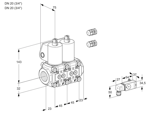 Kromschroder VCS 1E20R/20R05NNQL3/PPPP/2-PP — двойной электромагнитный газовый клапан — 88105408