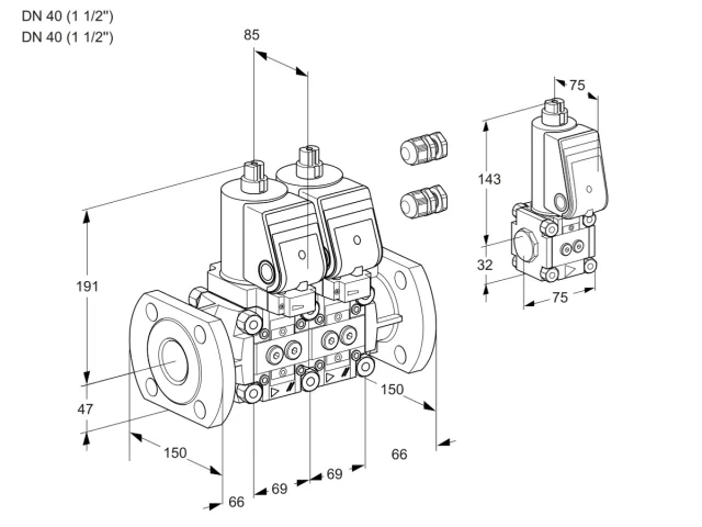 Kromschroder VCS 2E40F/40F05NNWGR3/PPPP/BSPP — двойной электромагнитный газовый клапан — 88105049
