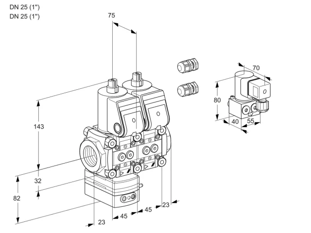Kromschroder VCD 1E25R/25R05D-25NWR3/PPPP/PPBY — двойной электромагнитный газовый клапан — 88104618