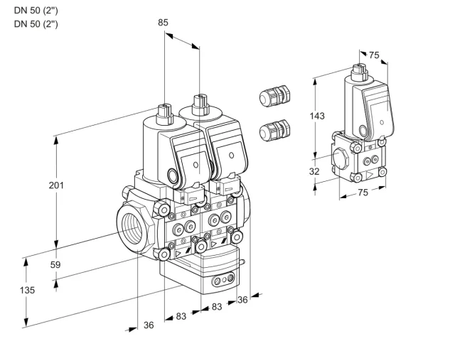 Kromschroder VCG 3E50R/50R05NGEWSR3/PPPP/PPBS — двойной электромагнитный газовый клапан — 88101095