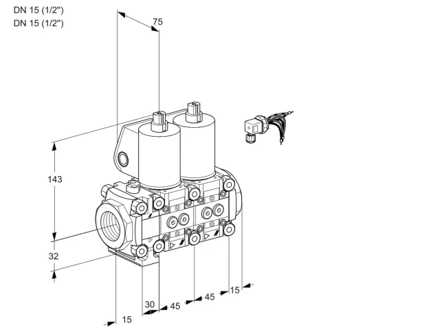 Kromschroder VCS 1E15R/15R05FNNWL/PPPP/PPPP — двойной электромагнитный газовый клапан — 88103070