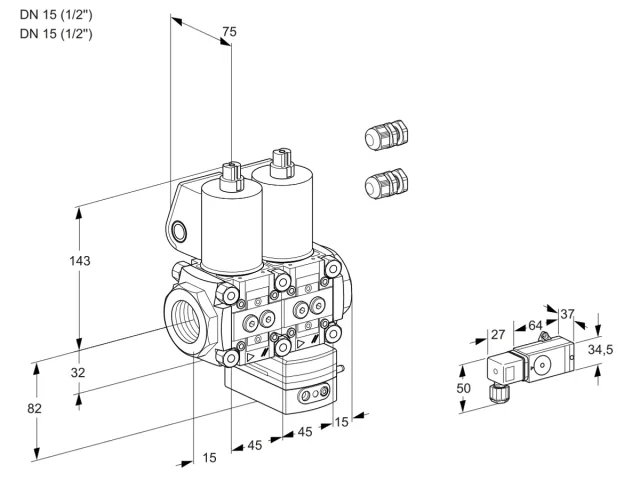 Kromschroder VCD 1E15R/15R05ND-100WL3/2-PP/PP-3 — двойной электромагнитный газовый клапан — 88103646