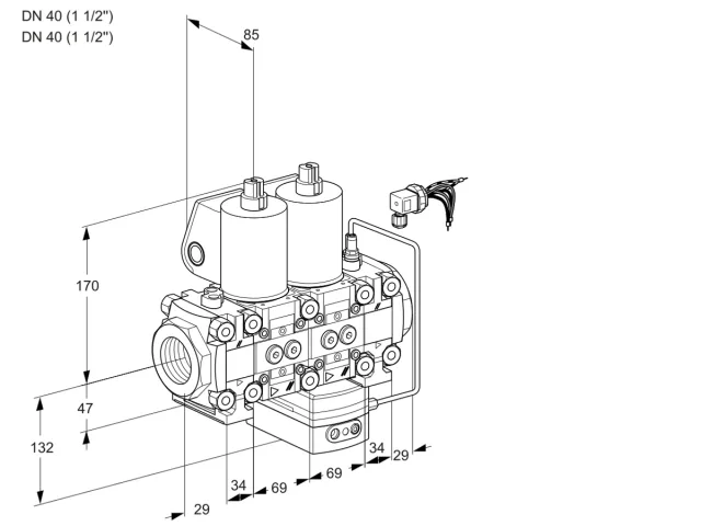 Kromschroder VCH 2E40R/40R05FNHEVWL/PPPP/PPPP — двойной электромагнитный газовый клапан — 88106943