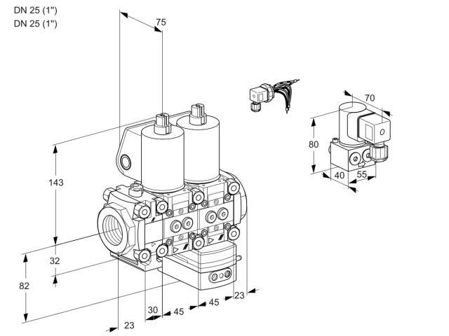 Kromschroder VCG 1E25R/25R05FNGEWL/PPBY/PPPP — двойной электромагнитный газовый клапан — 88105482