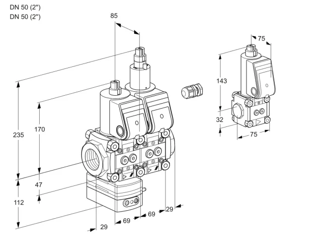 Kromschroder VCD 2E50R/50R05D-100LWR/PPPP/PPZS — двойной электромагнитный газовый клапан — 88106441
