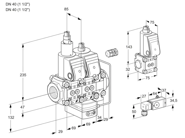 Kromschroder VCH 2E40R/40R05LHEVQR/PPPP/4-BS — двойной электромагнитный газовый клапан — 88103534