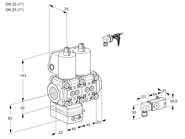 Kromschroder VCD 1E25R/25R05D-50NWL/PP2-/2-MM — двойной электромагнитный газовый клапан — 88106008