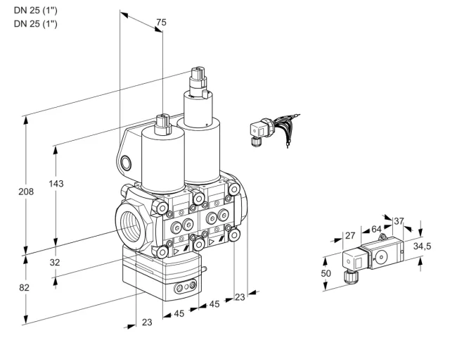 Kromschroder VCD 1E25R/25R05D-25LWL/PPPP/2-PP — двойной электромагнитный газовый клапан — 88103011