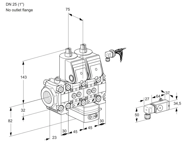 Kromschroder VCD 1E25R/--05FND-25VWR/1-PP/PPPP — двойной электромагнитный газовый клапан — 88100847
