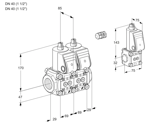 Kromschroder VCS 2E40R/40R05NNWR/PPPP/PPZS — двойной электромагнитный газовый клапан — 88102839