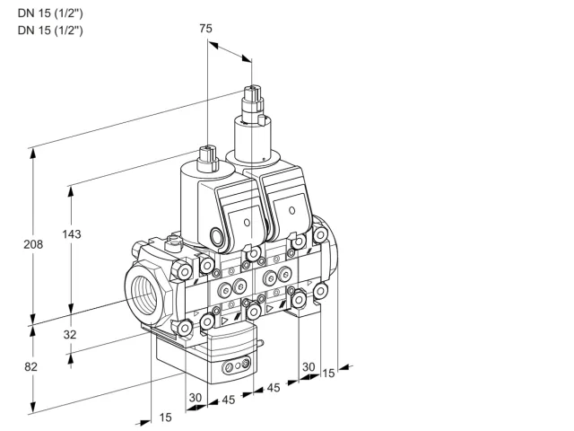 Kromschroder VCG 1E15R/15R05FGELVWR/PPPP/PPPP — двойной электромагнитный газовый клапан — 88101048