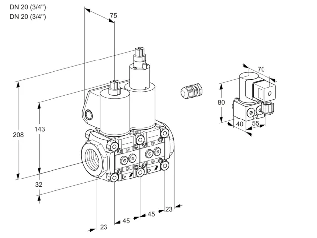 Kromschroder VCS 1E20R/20R05NLWL/PPBY/MMMM — двойной электромагнитный газовый клапан — 88101202
