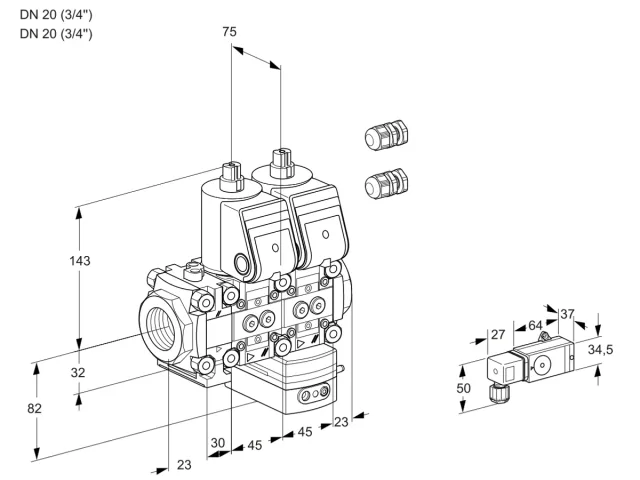 Kromschroder VCD 1E20R/20R05FND-50WR3/PP3-/PPPP — двойной электромагнитный газовый клапан — 88105823