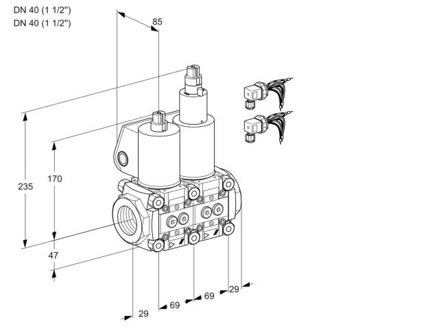 Kromschroder VCS 2E40R/40R05NLWL6/PPPP/PPPP — двойной электромагнитный газовый клапан — 88105611