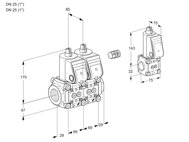 Kromschroder VCS 2E25R/25R05NNWR/PPPP/PPZS — двойной электромагнитный газовый клапан — 88104984