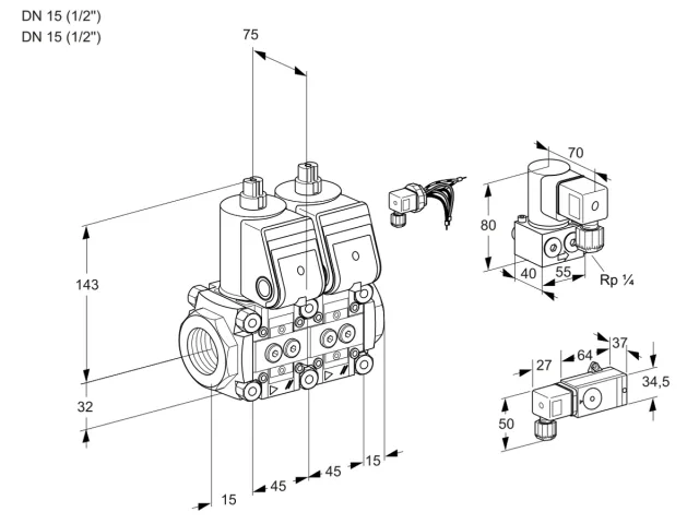 Kromschroder VCS 1E15R/15R05NNWR/PPPP/PPZY — двойной электромагнитный газовый клапан — 88103277