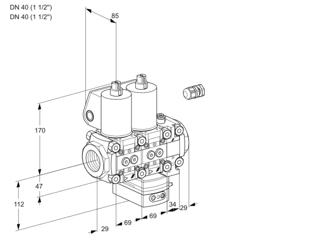 Kromschroder VCG 2E40R/40R05NGEVWL/PPPP/PPPP — двойной электромагнитный газовый клапан — 88104536