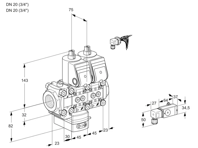 Kromschroder VCG 1E20R/20R05FGENWR/3--3/-4PP — двойной электромагнитный газовый клапан — 88104529