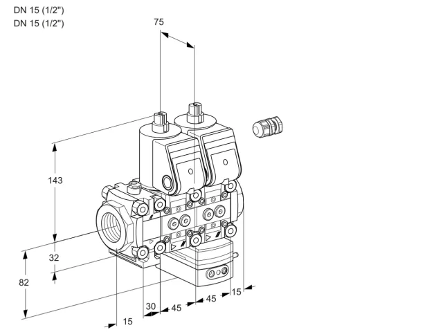 Kromschroder VCG 1E15R/15R05FNGEWR/PPPP/PPPP — двойной электромагнитный газовый клапан — 88106693