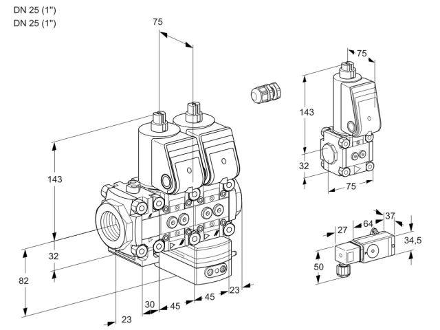 Kromschroder VCD 1E25R/25R05FND-25WR/PP-1/PPBS — двойной электромагнитный газовый клапан — 88104188