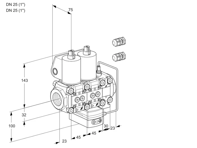 Kromschroder VCH 1E25R/25R05NHEVQL3/PPPP/PPPP — двойной электромагнитный газовый клапан — 88103690