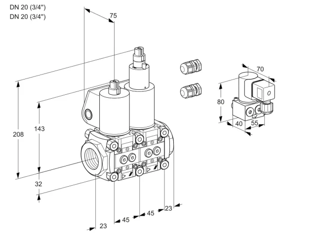 Kromschroder VCS 1E20R/20R05NLWL3/PPBY/MMPP — двойной электромагнитный газовый клапан — 88103885